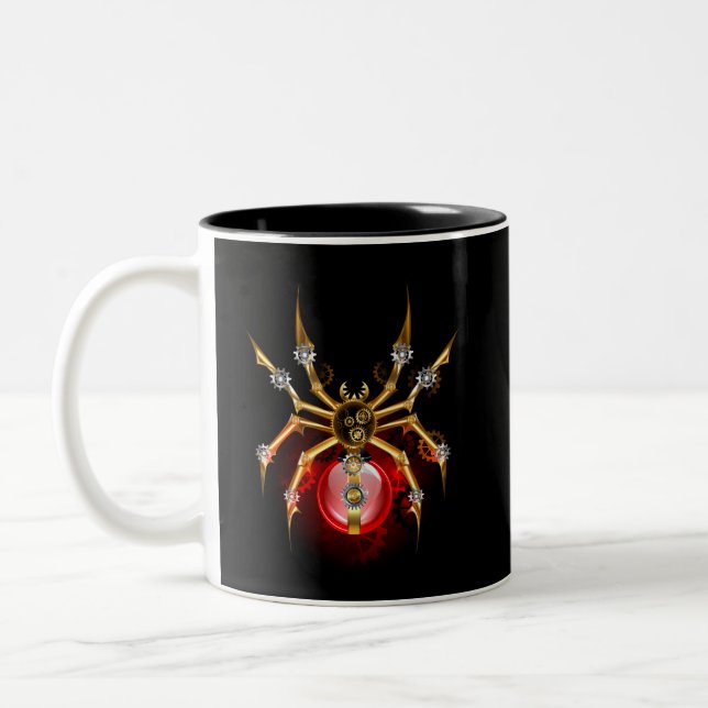 Steampunk spider på svart Två-Tonad mugg (Vänster)