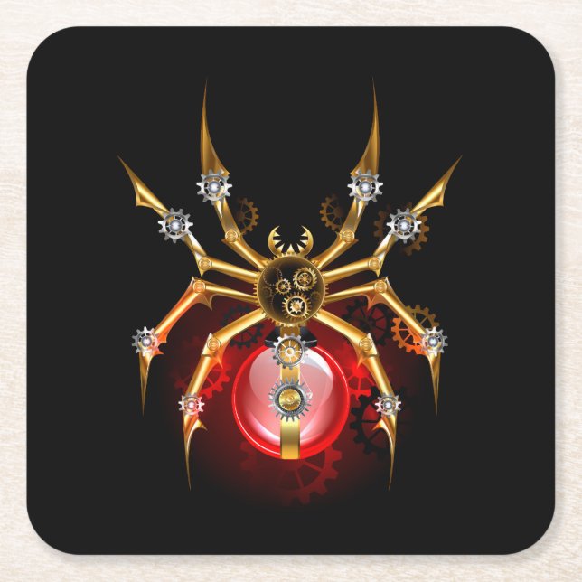 Steampunk spider på svart underlägg papper kvadrat (Framsidan)