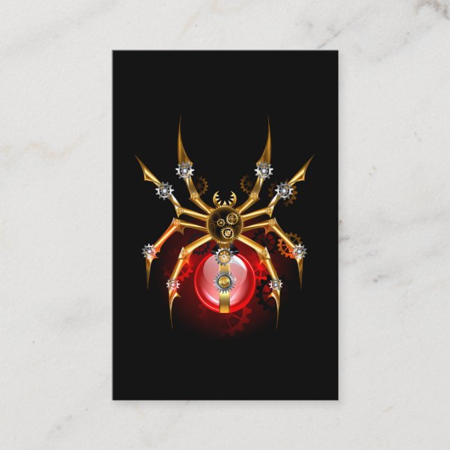 Steampunk spider på svart visitkort (Framsida)