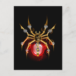 Steampunk spider på svart vykort