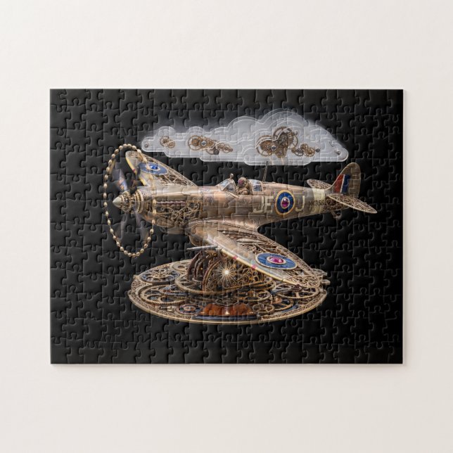 Steampunk Spitfire Mekaniskt Jaktplan Pussel (Horisontell)