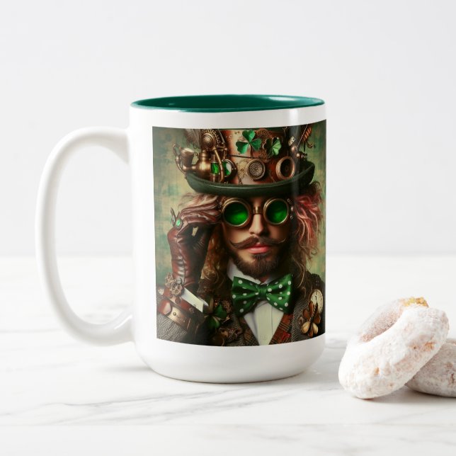 Steampunk St. Patrick Två-Tonad Mugg (Med munk)