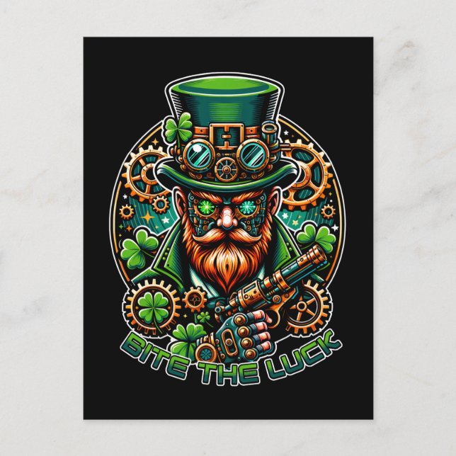 Steampunk St. Patrick's Day Leprechaun Vykort (Framsida)