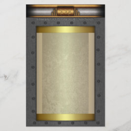 Steampunk, stålrivet ram på guld och mässing brevpapper