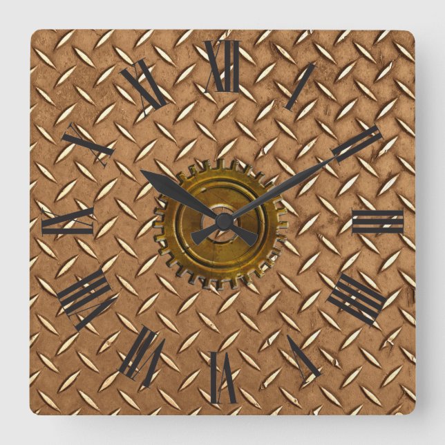 Steampunk Stålsätta-pläterade Metall-looken väggen Fyrkantig Klocka (Framsida)