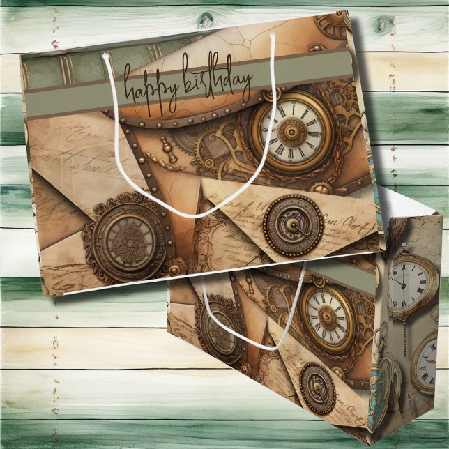 Steampunk | Stängar | Växlar | BOKAR | Victorian (Steampunk gears and clocks on customizable large gift bags for birthdays and special occasions. )