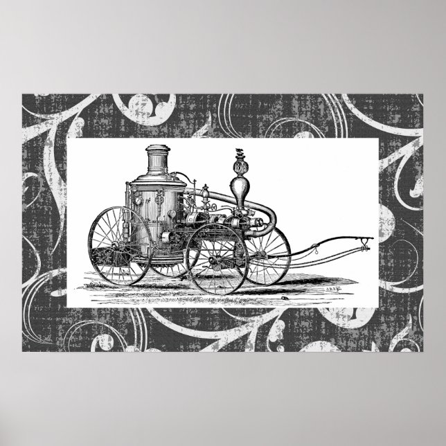 Steampunk Steam Fire Engine Poster (Framsidan)