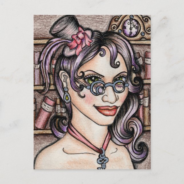 Steampunk Steamface Librarian Vykort (Framsida)