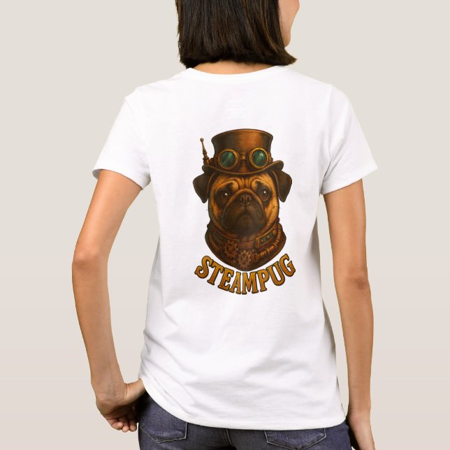 Steampunk SteamPug T-shirt - unik Steampunk hund! (Baksida)