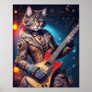 Steampunk sten-katt som spelar gitarr på en scen - poster