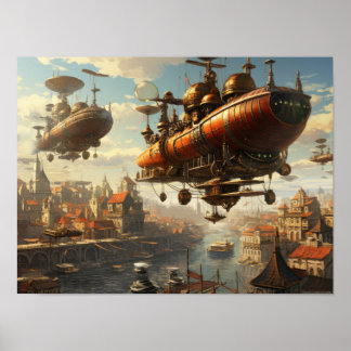 Steampunk Stil: Airships och Zeppelins Poster
