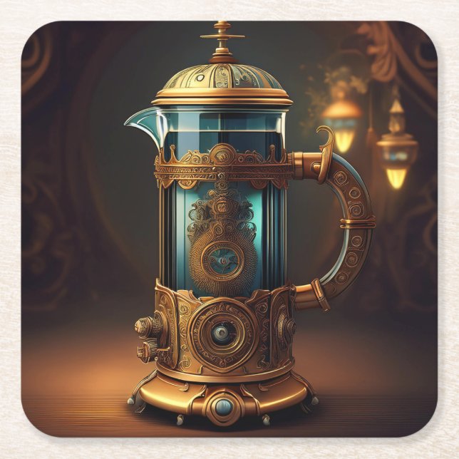 Steampunk Stil Fransk Press Underlägg Papper Kvadrat (Framsidan)
