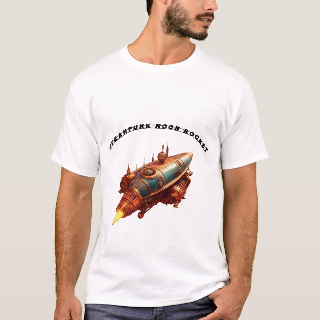 Steampunk Stil Retro Måne Rocket T Shirt (Framsida)