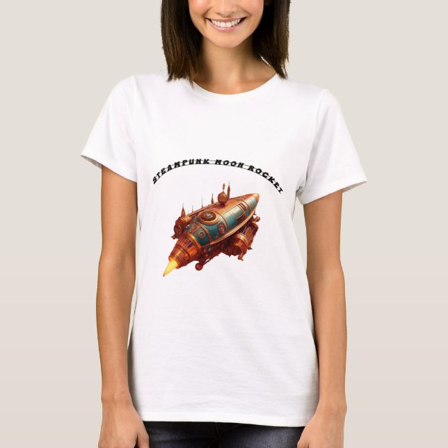 Steampunk Stil Retro Måne Rocket T Shirt (Framsida)