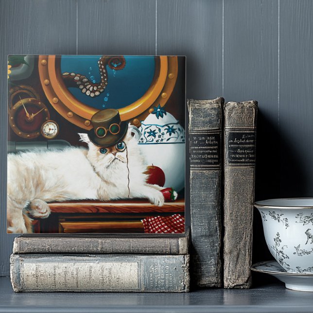 Steampunk Submarine Cat Tea Kakelplatta (Skapare uppladdad)