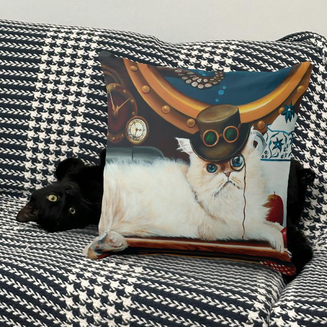 Steampunk Submarine Cat Tea Kudde (Skapare uppladdad)