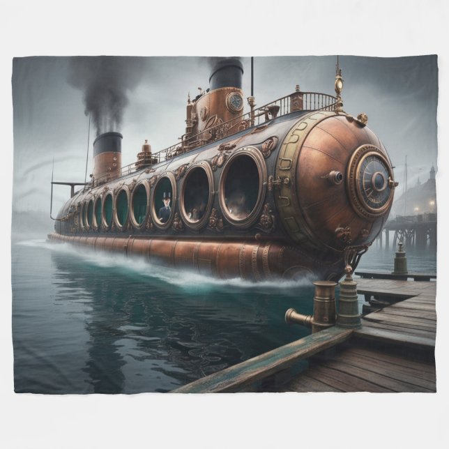 Steampunk Submersible Ocean-liner Fleecefilt (Framsidan (Horisontell))