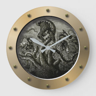 Steampunk Subsea Porthole Kraken Giant Octopus Stor Klocka