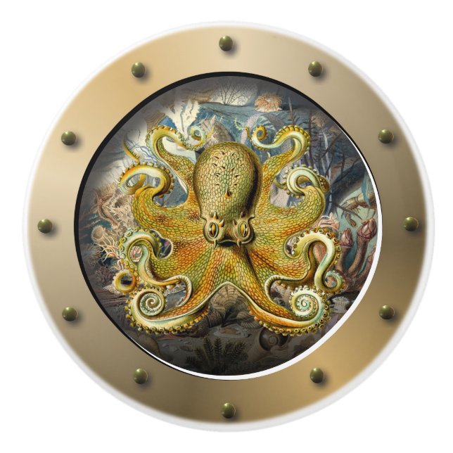 Steampunk Subsea Porthole Octopus Knopp (Framsidan)