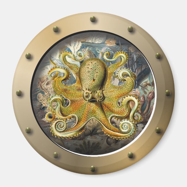 Steampunk Subsea Porthole Octopus Magnet (Framsidan)