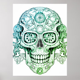 Steampunk Sugar Skull Drawing Art for Adults Wall Poster
