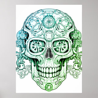 Steampunk Sugar Skull Drawing Art for Adults Wall Poster