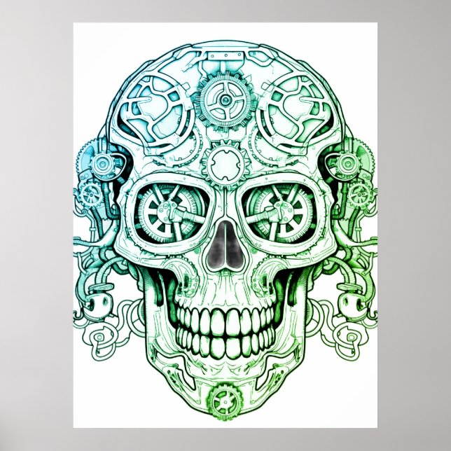 Steampunk Sugar Skull Drawing Art for Adults Wall Poster (Framsidan)