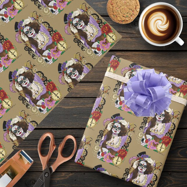 Steampunk Sugar Skull Presentpapper (Skapare uppladdad)