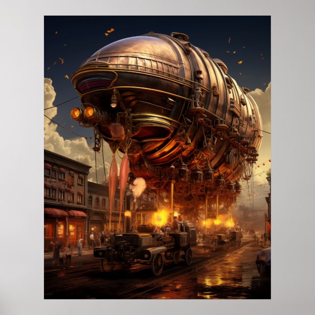 Steampunk Sunset Boulevard: Zeppelin Street Parad Poster (Framsidan)