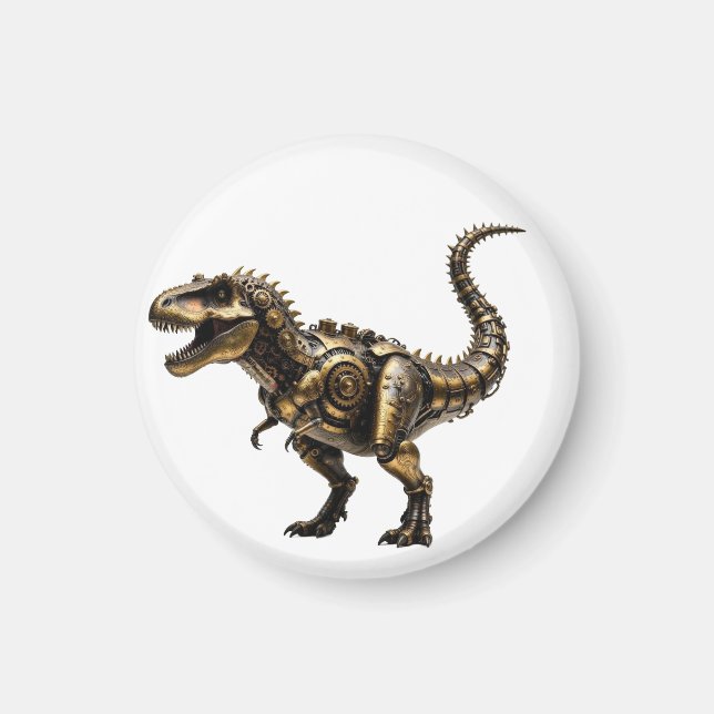 Steampunk T-Rex Mech – Mässings Dino Odjur Magnet (Framsidan)