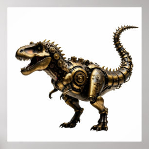 Steampunk T-Rex Mech – Mässings Dino Odjur Poster