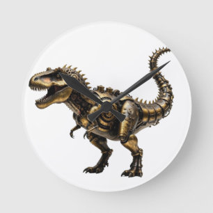 Steampunk T-Rex Mech – Mässings Dino Odjur Rund Klocka