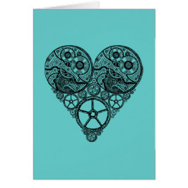 Steampunk tar tid på arbeten och utrustar hjärta hälsningskort