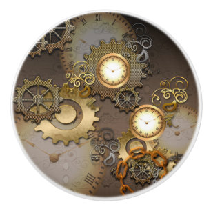 Steampunk tar tid på och utrustar i guld- metall knopp