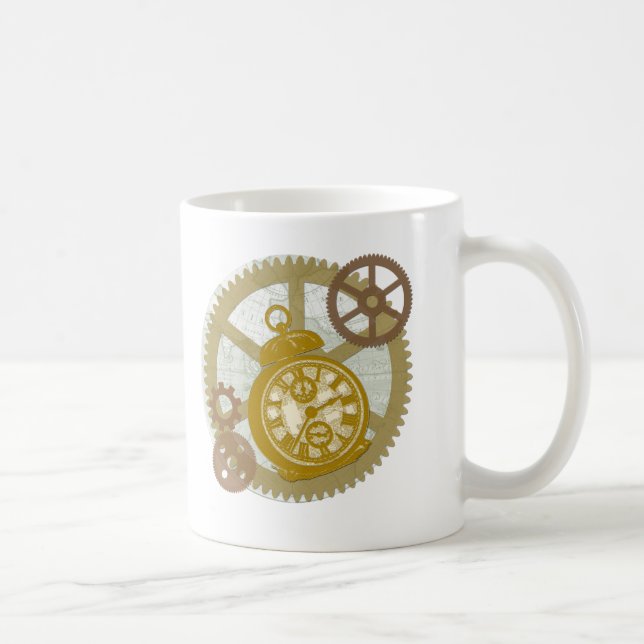 Steampunk tar tid på och utrustar kaffemugg (Höger)