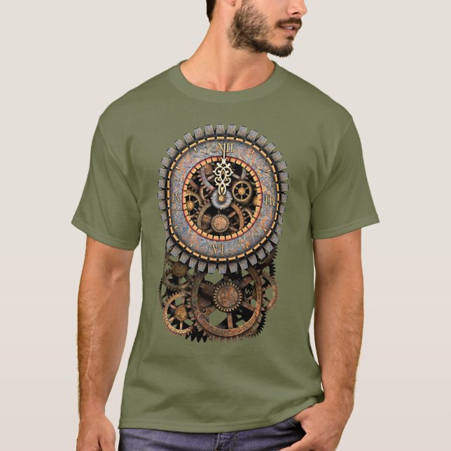 Steampunk tar tid på och utrustar t-shirt (Framsida)