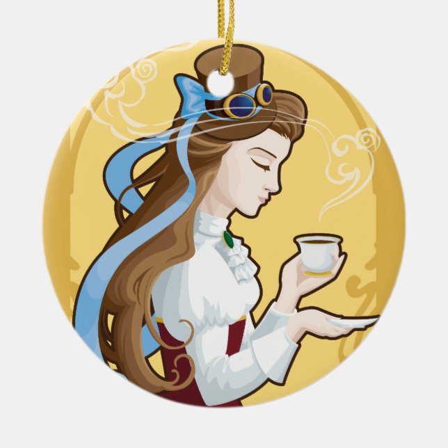 Steampunk Tea Time Julgransprydnad Keramik (Framsidan)