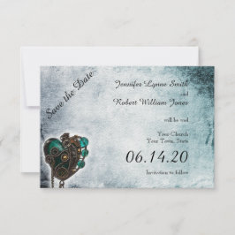 Steampunk Teal Heart Bröllop spara datum Datumet