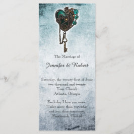 Steampunk Teal Heart Bröllopsprogram Program