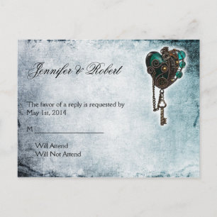 Steampunk Teal Heart OSA vykort