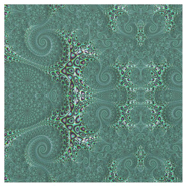 Steampunk Teal Spoted Octopus Bra Fractal Art Tyg (Närbild)