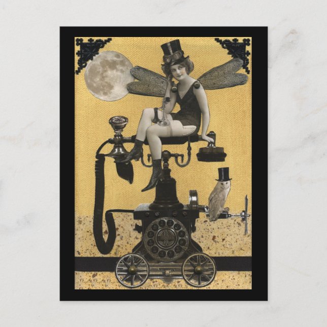 Steampunk Telefon Fairy Postcard Vykort (Framsida)