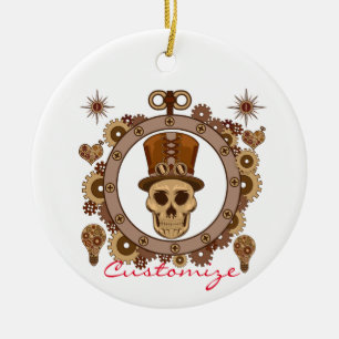 Steampunk Teme Top hat Skull Thunder_Cove Julgransprydnad Keramik