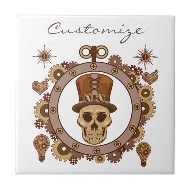Steampunk Teme Top hat Skull Thunder_Cove Kakelplatta (Framsidan)