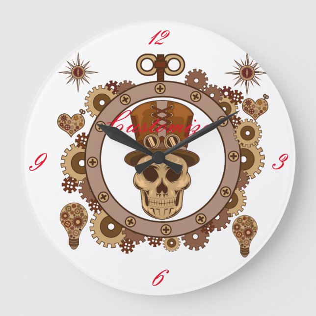Steampunk Teme Top hat Skull Thunder_Cove Stor Klocka (Framsida)