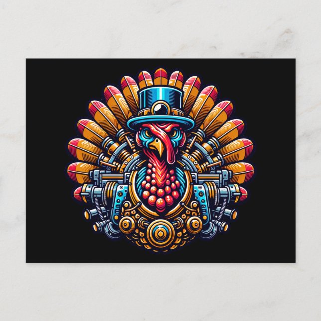 Steampunk Thanksgiving Kalkon Vykort (Framsida)
