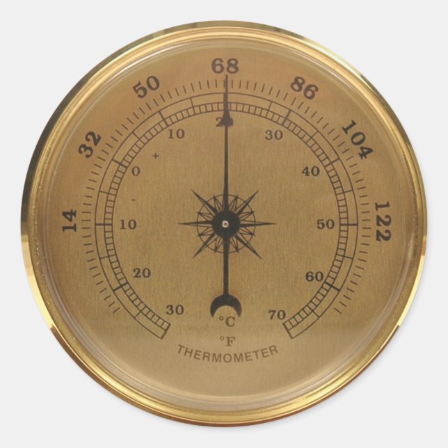 Steampunk Thermometer Runt Klistermärke (Framsida)