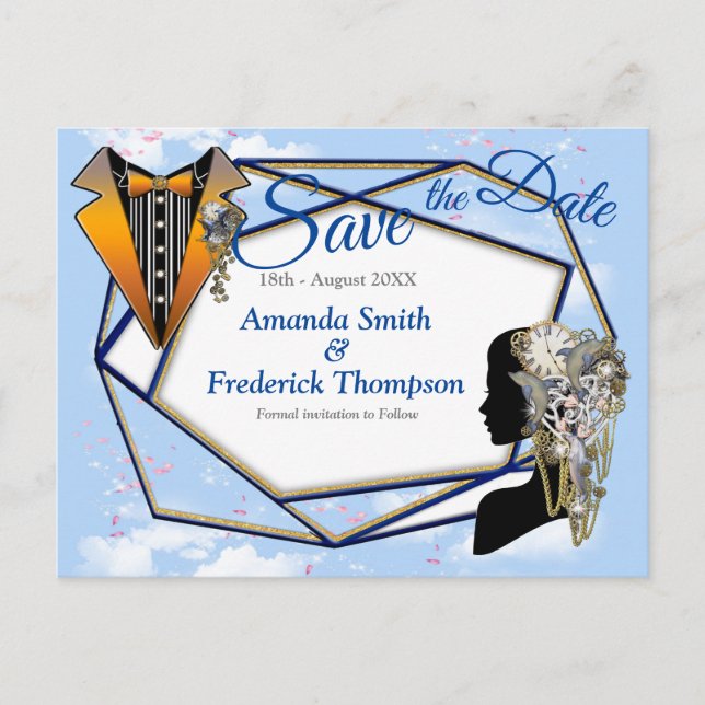 Steampunk Tidlösa Bröllopsfestkort & presenter Meddelande Vykort (Framsida)