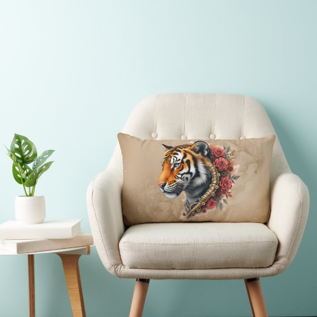 Steampunk Tiger med Ro. Lumbarkudde (Stol)