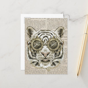 Steampunk Tiger på Vintage Text Vykort